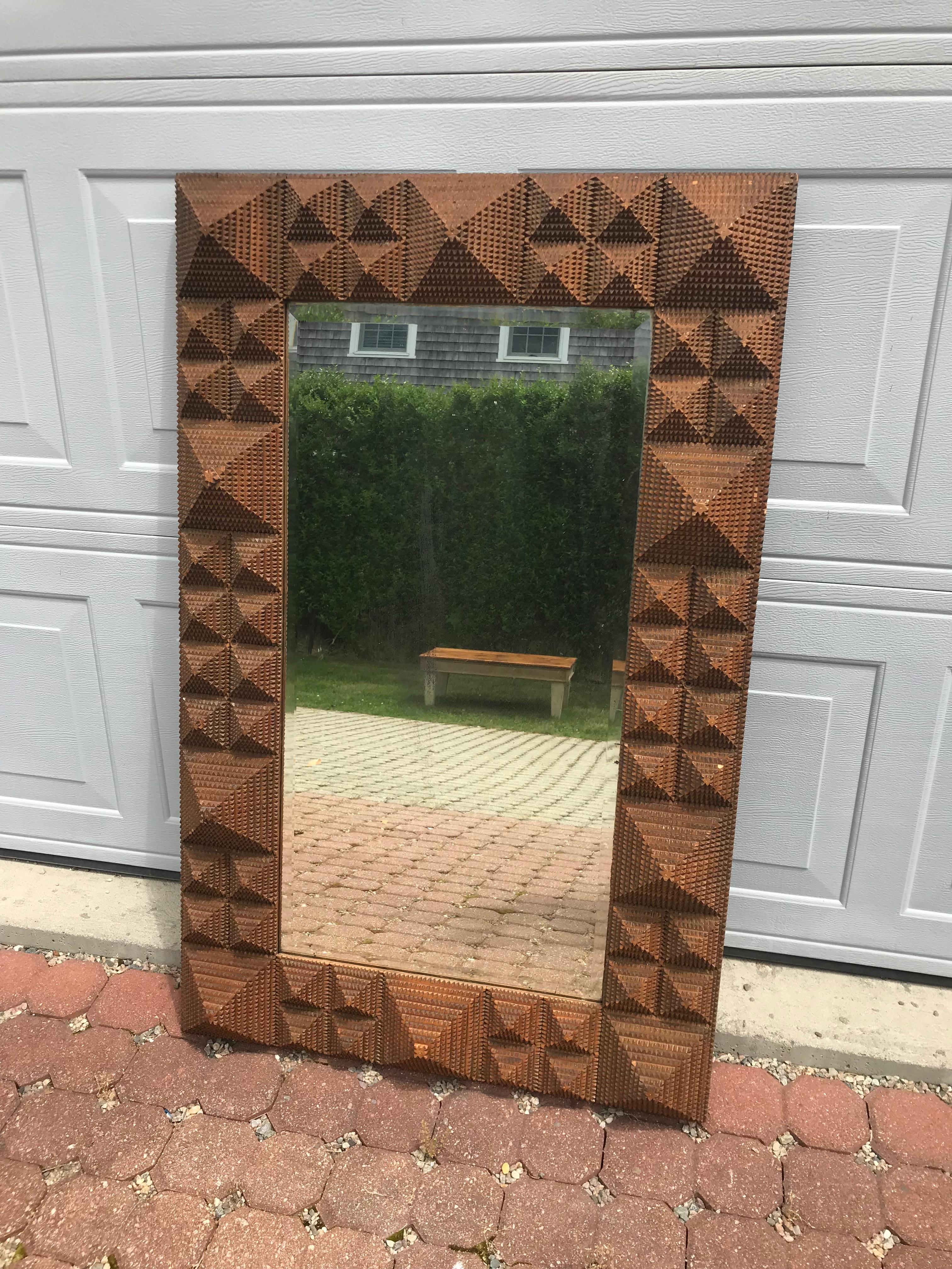 Large Tramp Art Gilt Mirror In Good Condition In Nantucket, MA