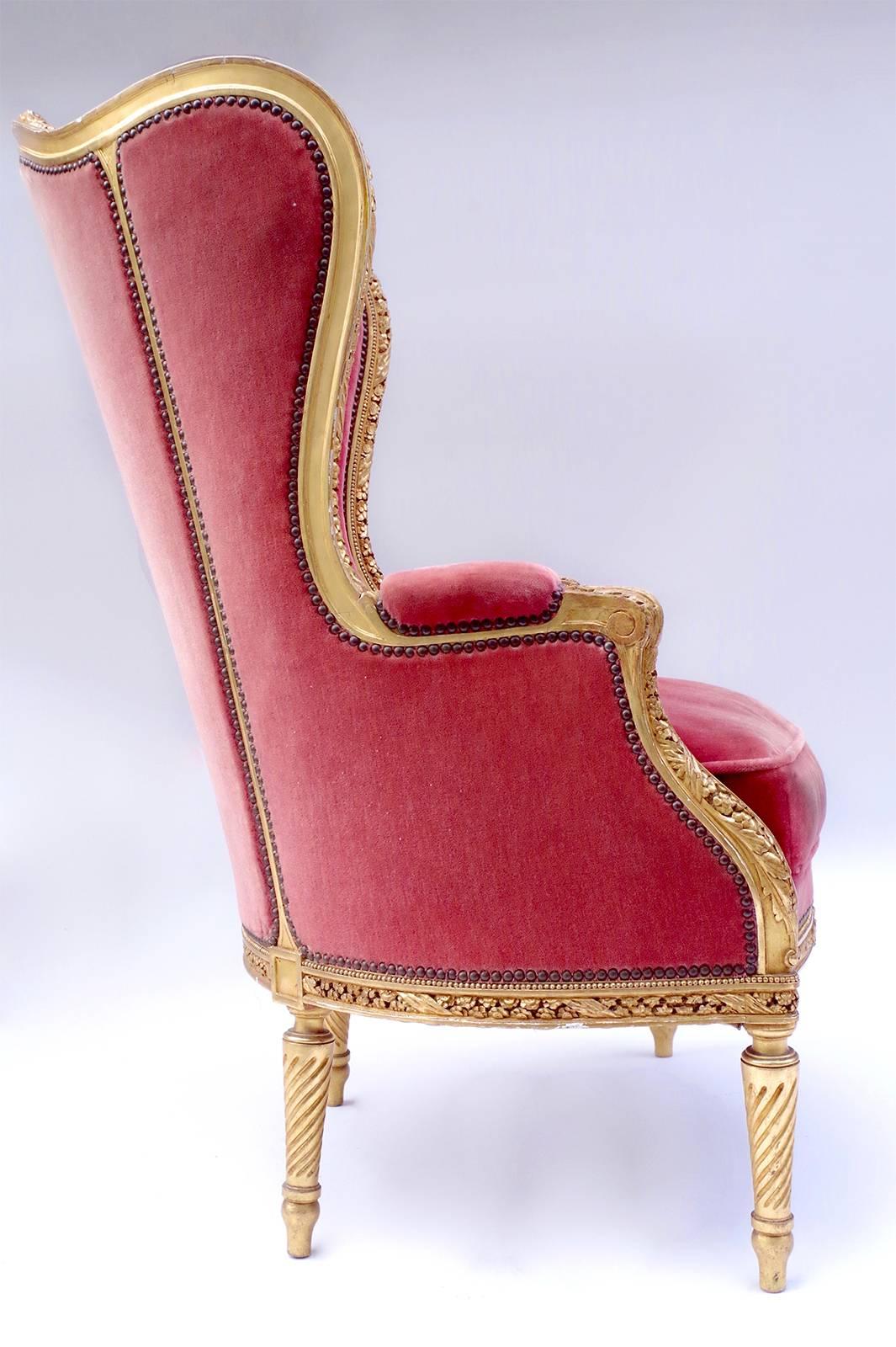 Large Transition Style Giltwood Wing Chair, circa 1900 5
