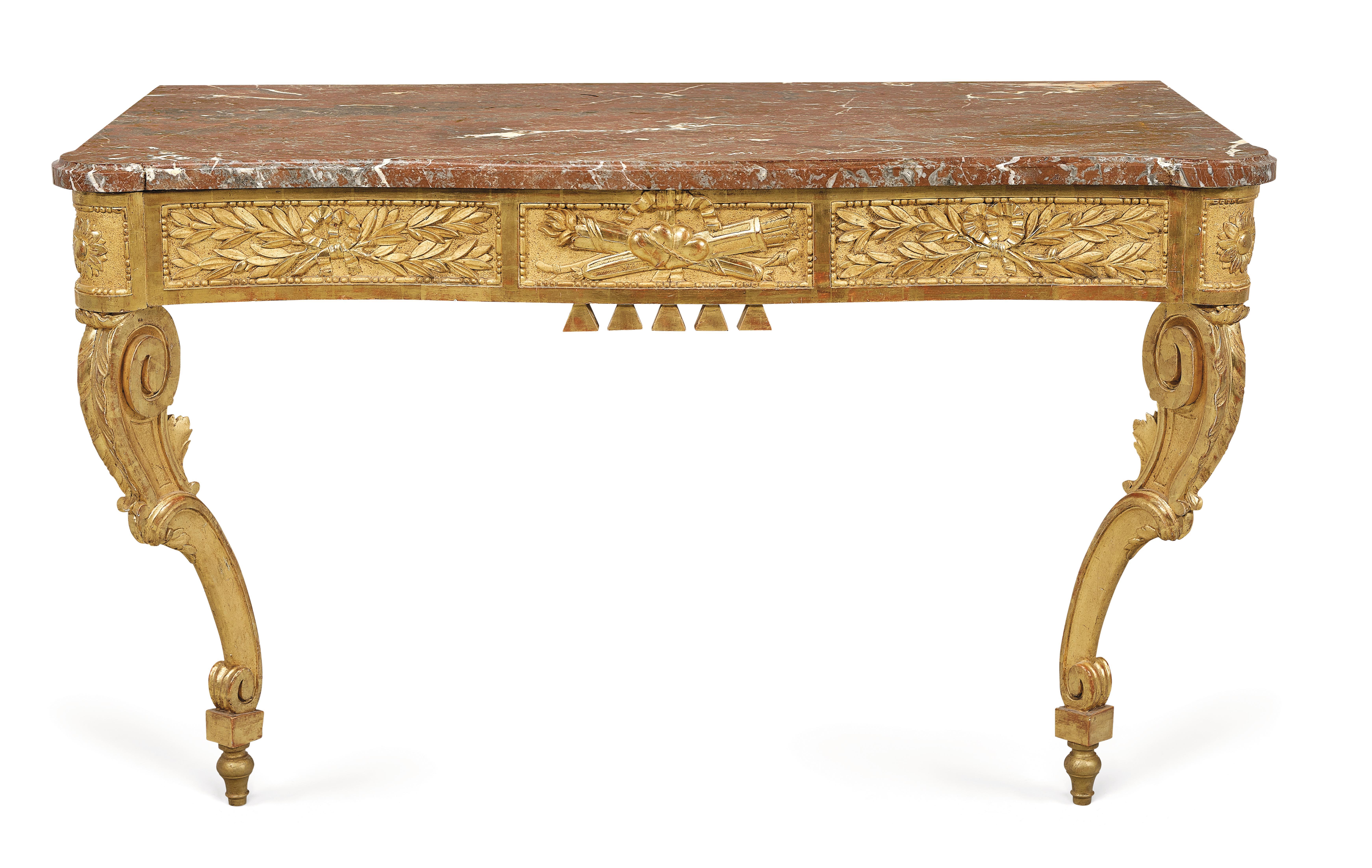 Doré Grande table console transitionnelle en vente
