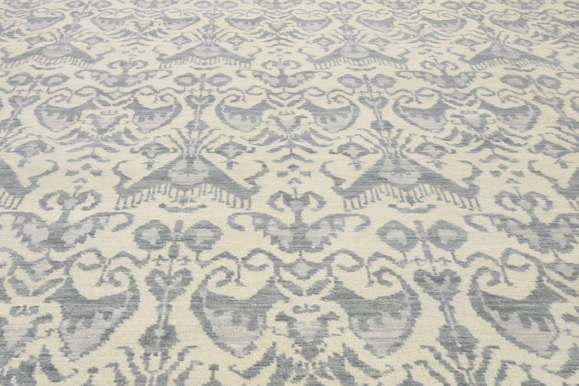 Hand-Knotted Large Transitional Ikat Rug, Modern Elegance Meets Global Chic For Sale