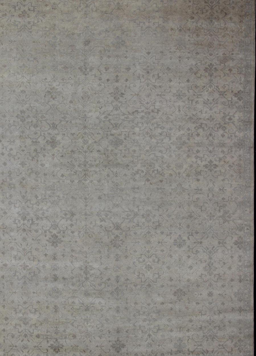 Tappeto grande dal design transitorio in grigio, marrone e tortora con disegno geometrico all-over, tappeto OB-102422320, Paese d'origine/tipo: India/ Design di transizione

Questo tappeto dal design transitorio annodato a mano presenta un