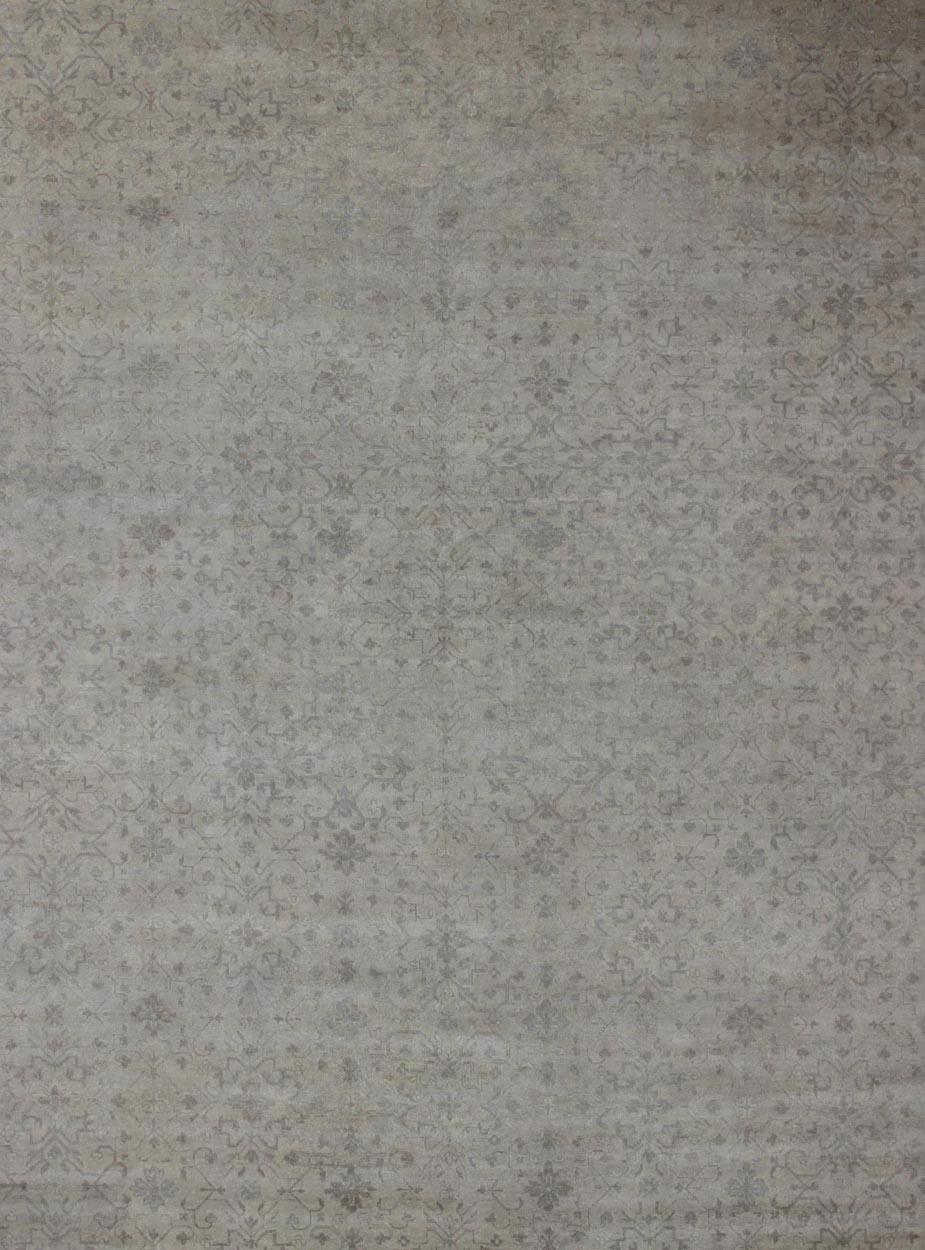 Annodato a mano Tappeto di transizione di grandi dimensioni con design all-over in Tan, Gray, Silver, Light Taupe in vendita