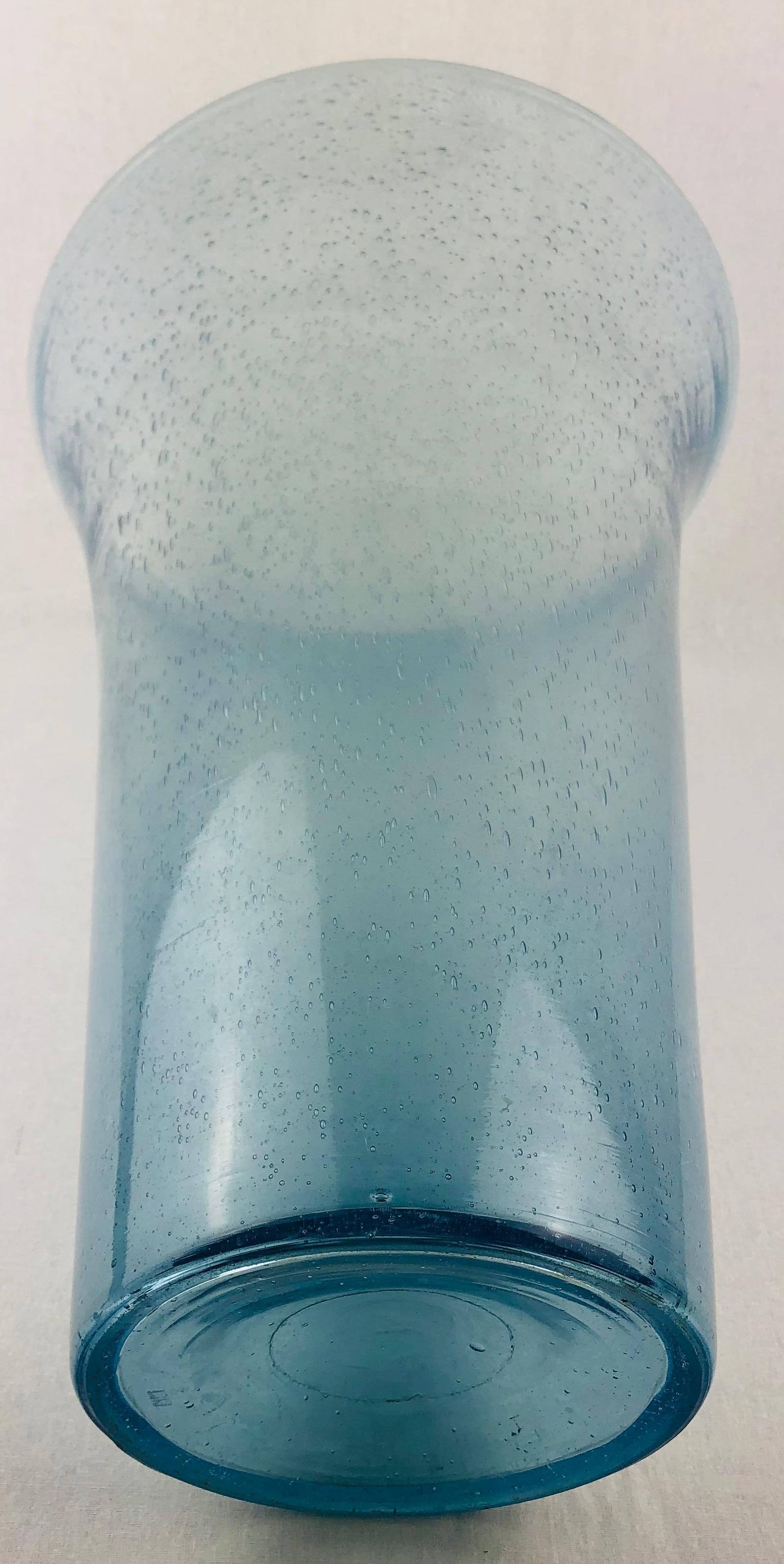 Italian Large Translucent Blue Murano Art Glass Vase with Bubble Inclusions