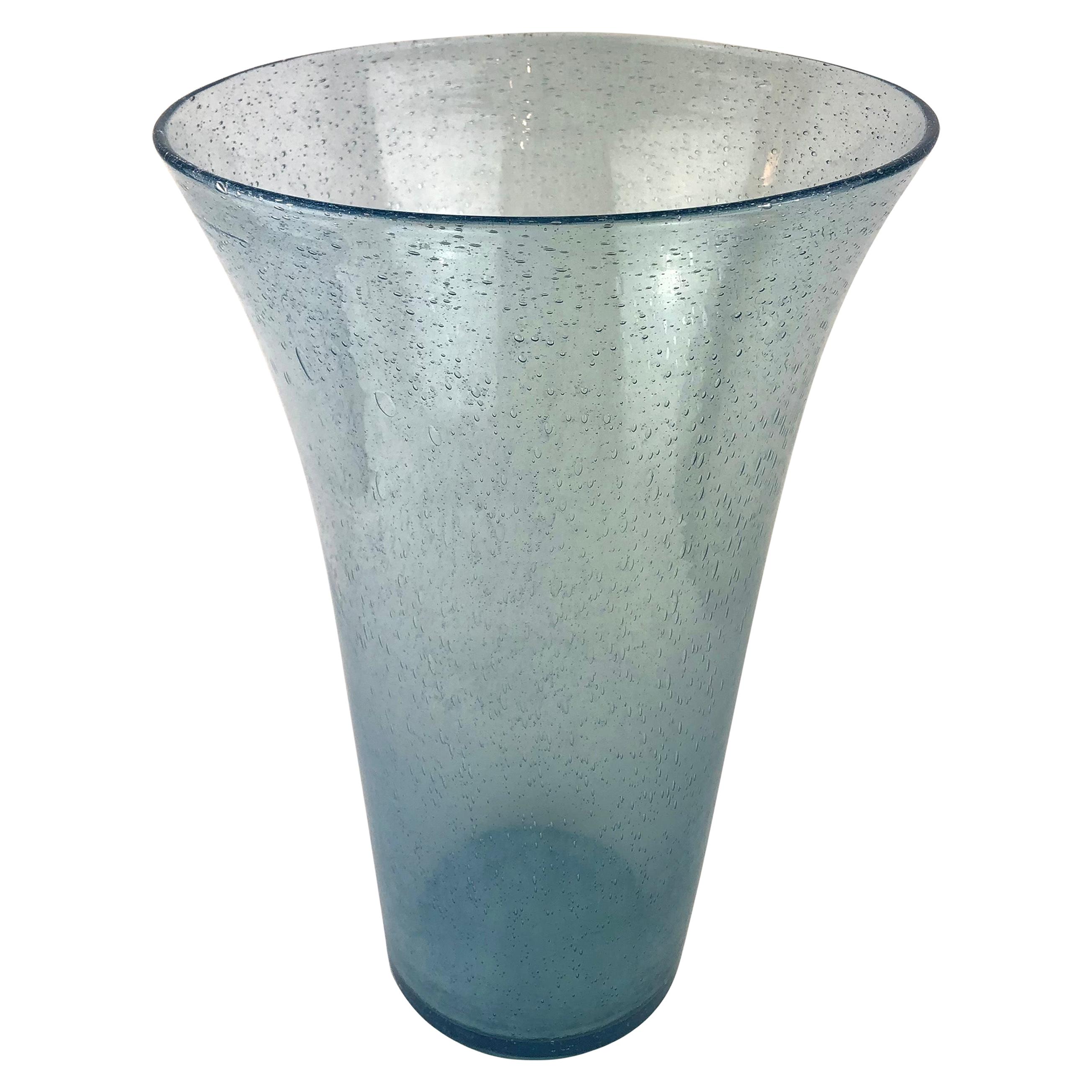 Large Translucent Blue Murano Art Glass Vase with Bubble Inclusions