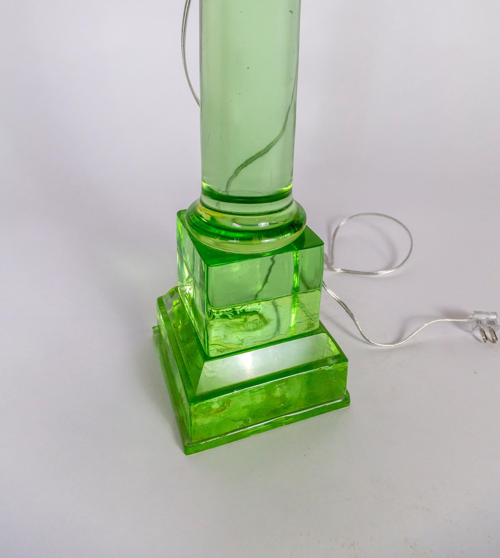 Large Transparent Green Glass Pillar Lamp 6