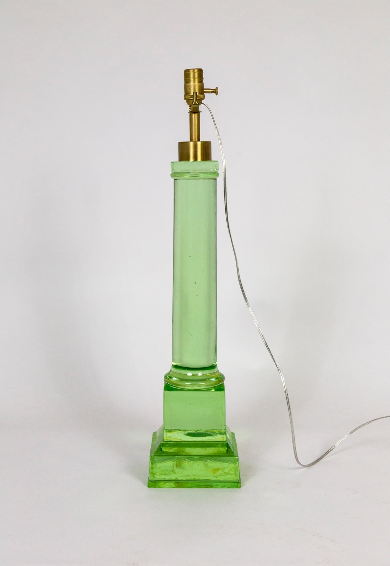 Large Transparent Green Glass Pillar Lamp 1