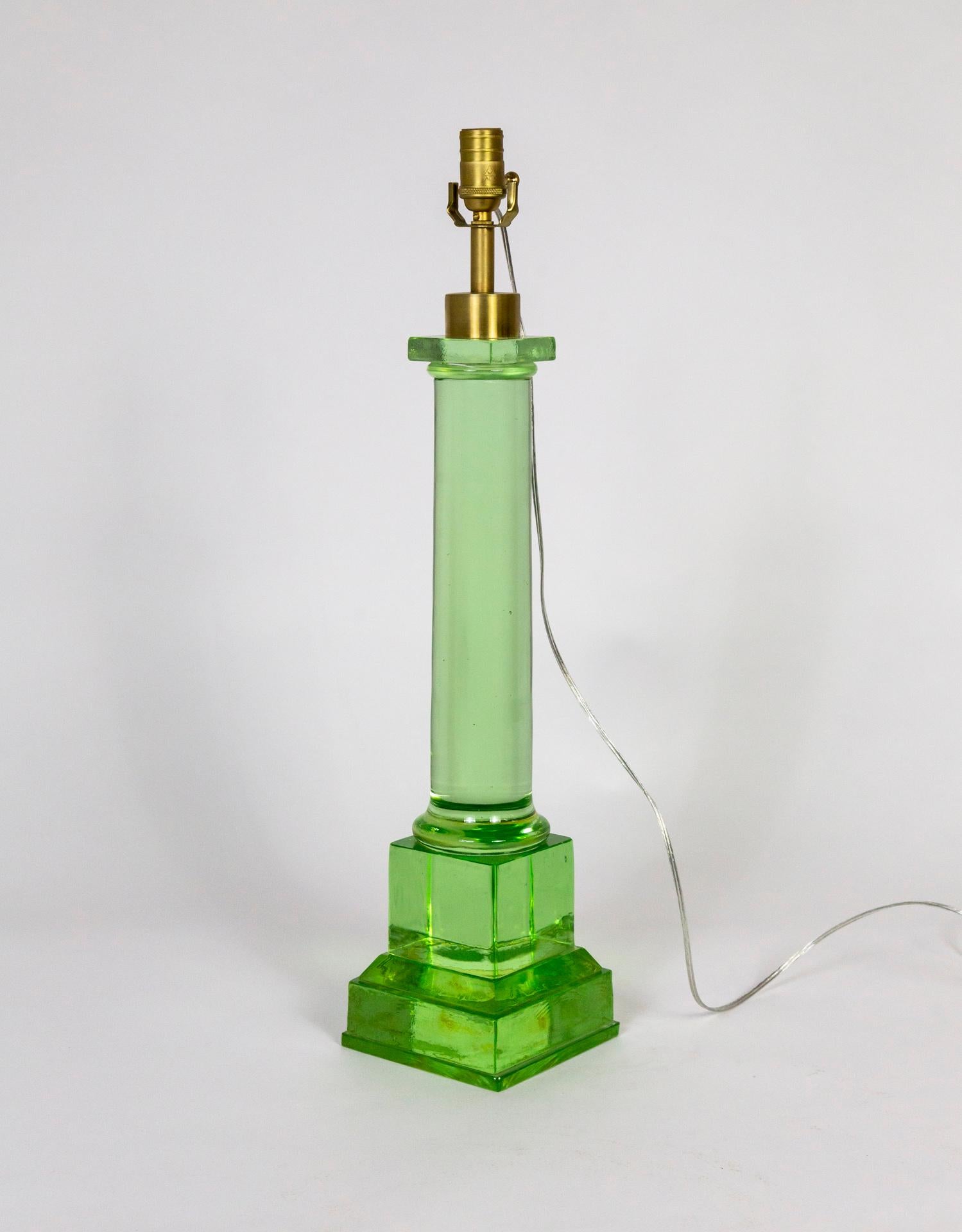 Large Transparent Green Glass Pillar Lamp 2