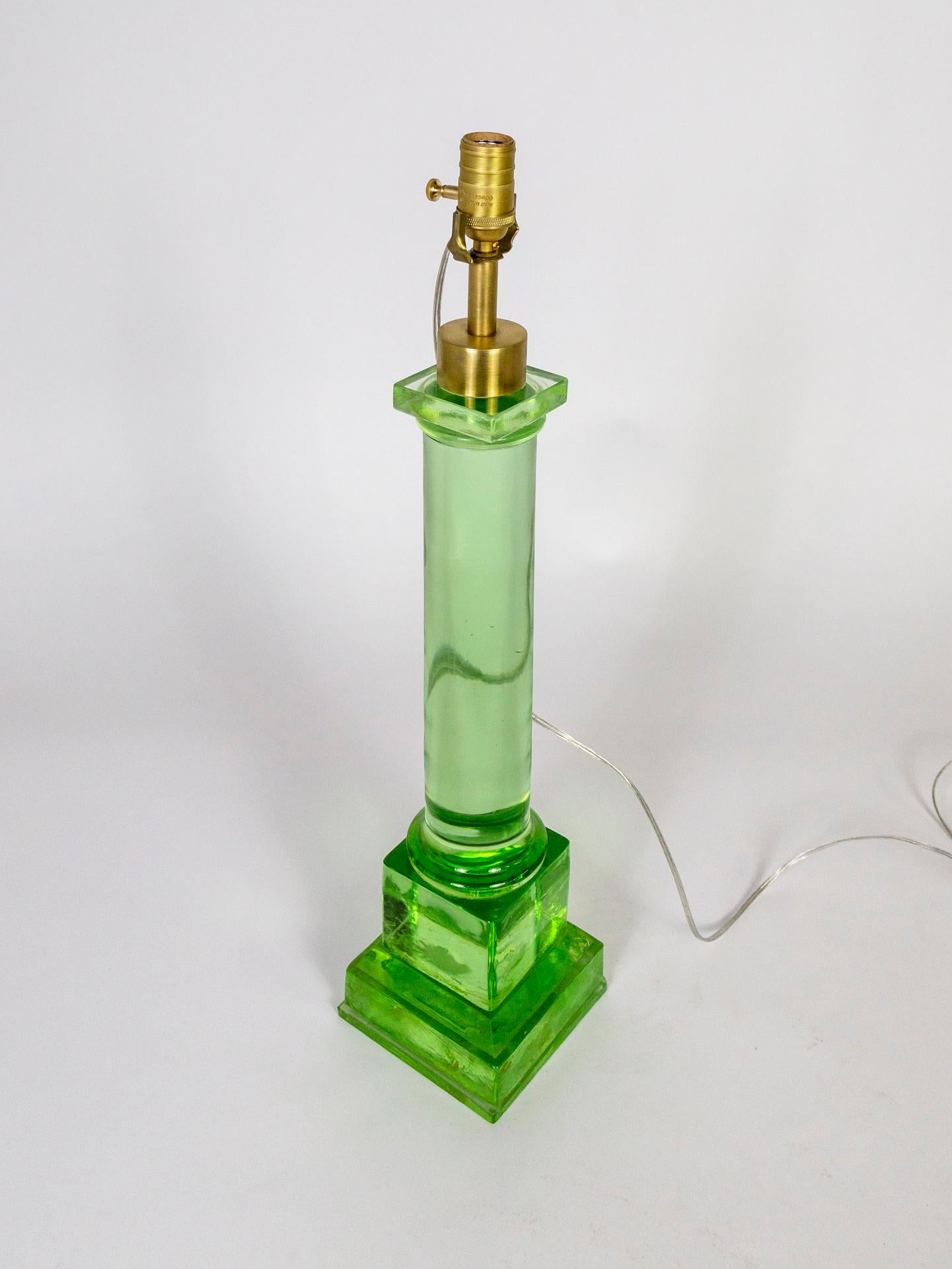 Large Transparent Green Glass Pillar Lamp 5