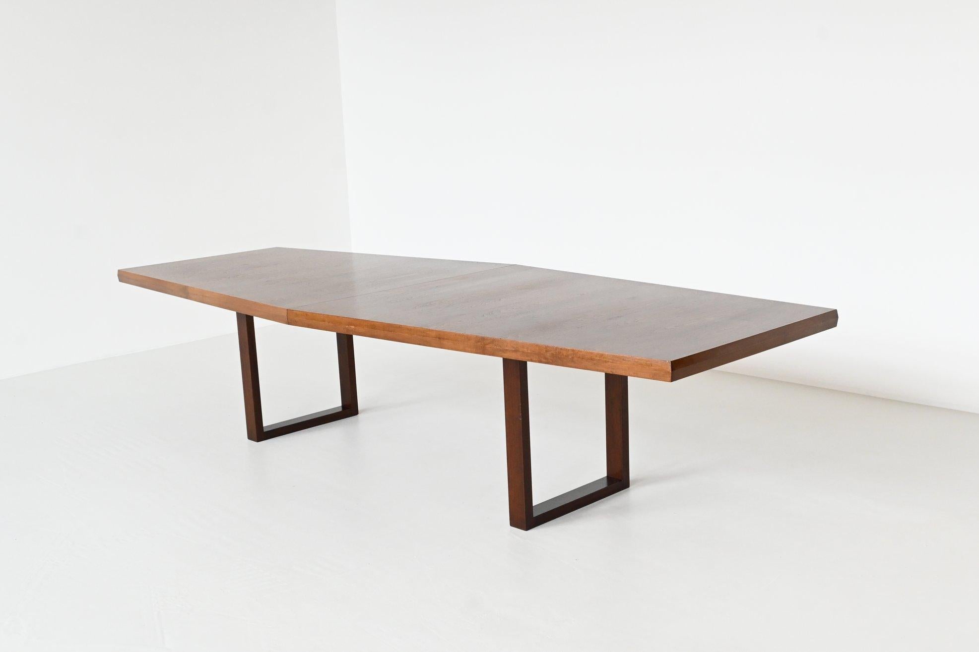 Dutch Large Trapezium Conference Table Walnut Wood The Netherlands 1970