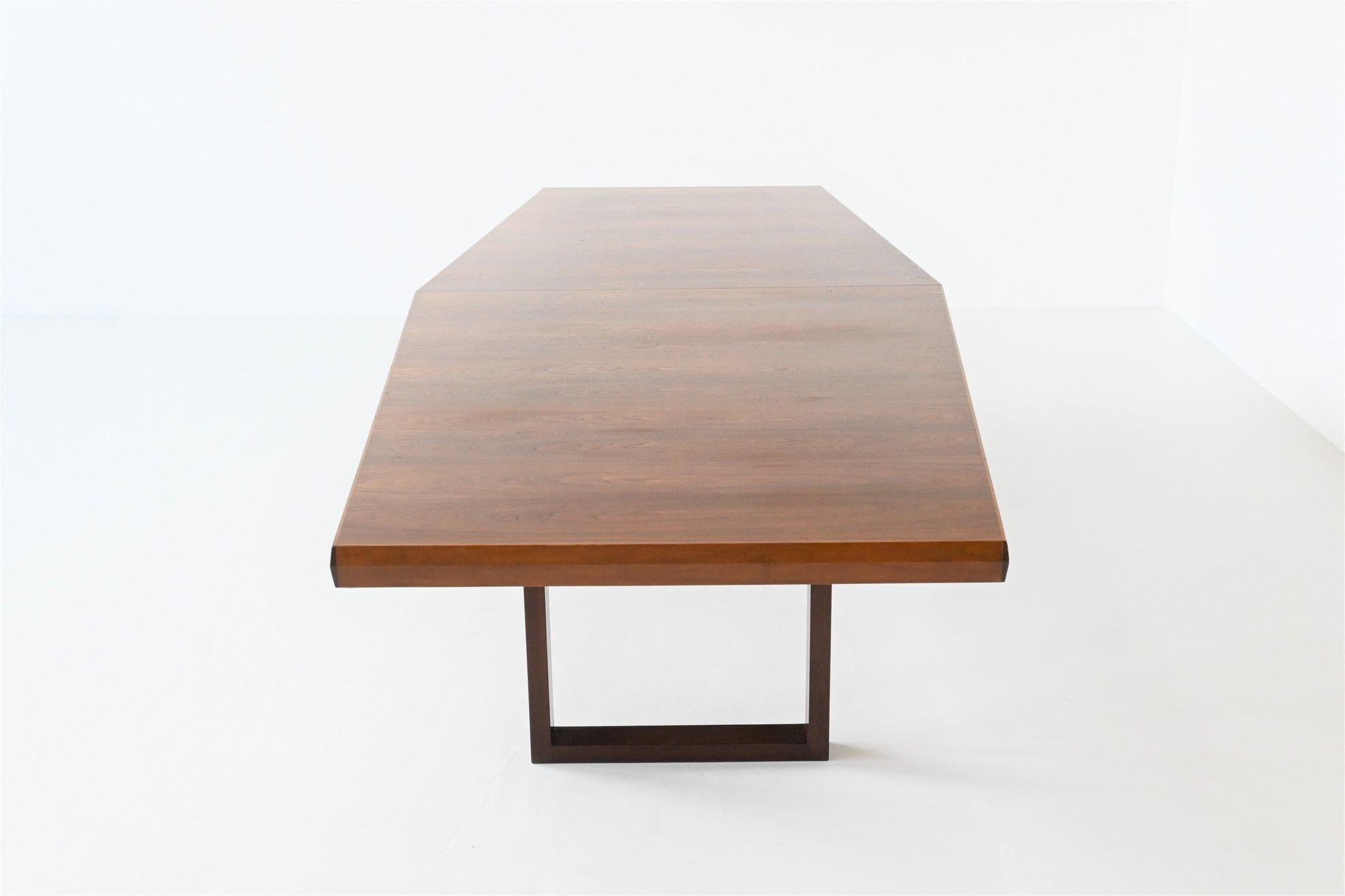 Lacquered Large Trapezium Conference Table Walnut Wood The Netherlands 1970
