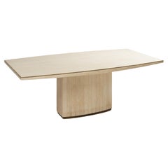 Large Travertine and Brass Dining Table, 1970s