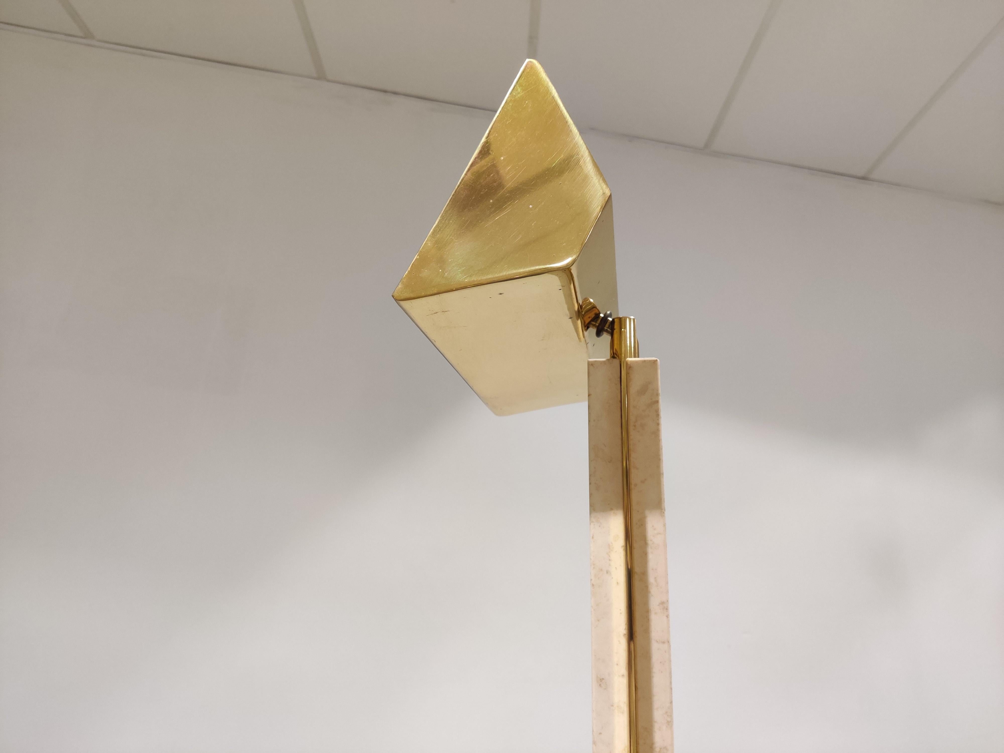 Large Travertine and Brass Floor Lamp, 1970s 4