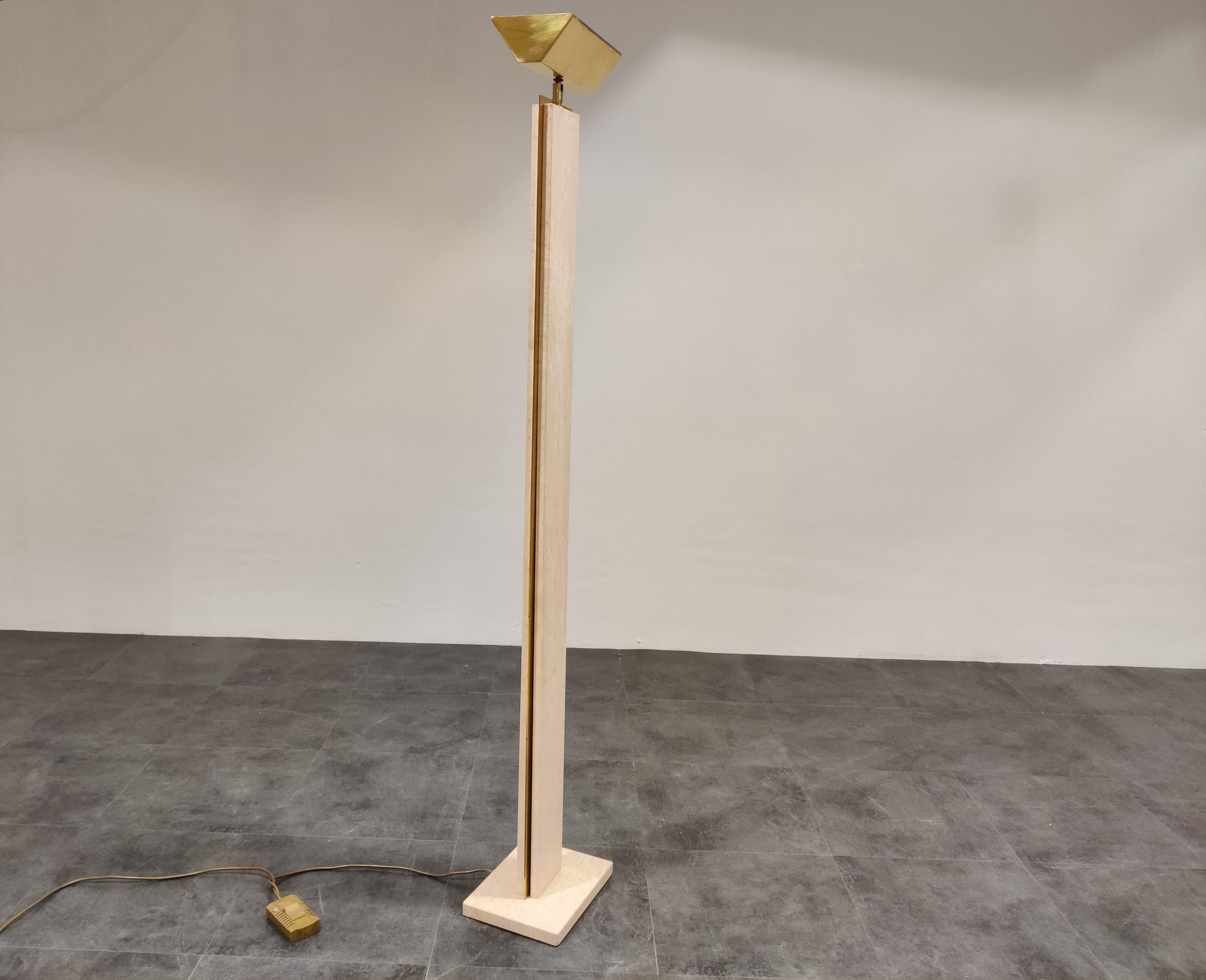 Large Travertine and Brass Floor Lamp, 1970s 3