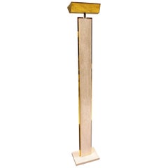 Large Travertine and Brass Floor Lamp, 1970s