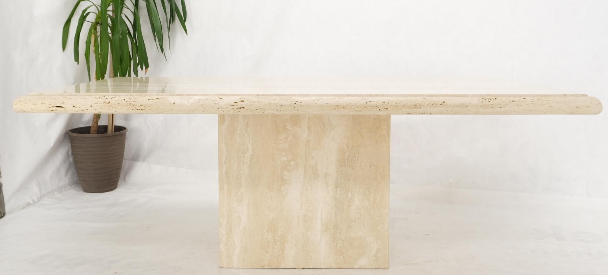 20th Century Large Travertine Beveled Edge Single Pedestal Rectangle Dining Conference Table