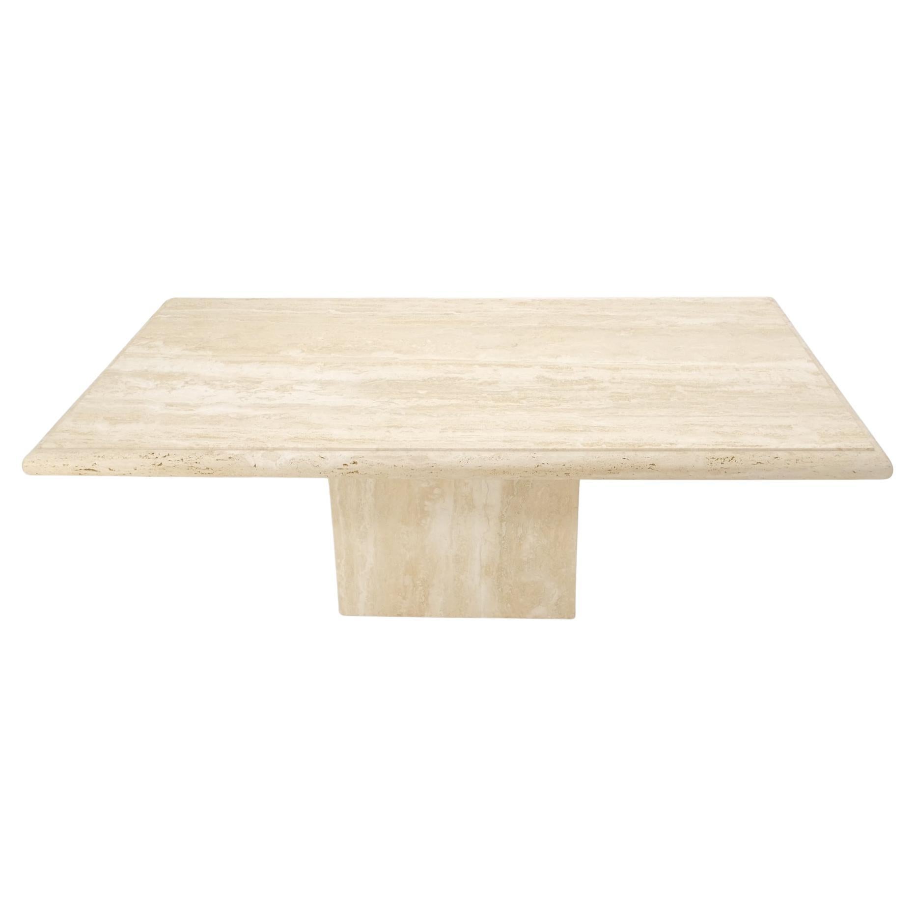 Large Travertine Beveled Edge Single Pedestal Rectangle Dining Conference Table