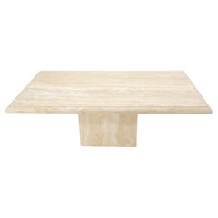 Large Travertine Beveled Edge Single Pedestal Rectangle Dining Conference Table