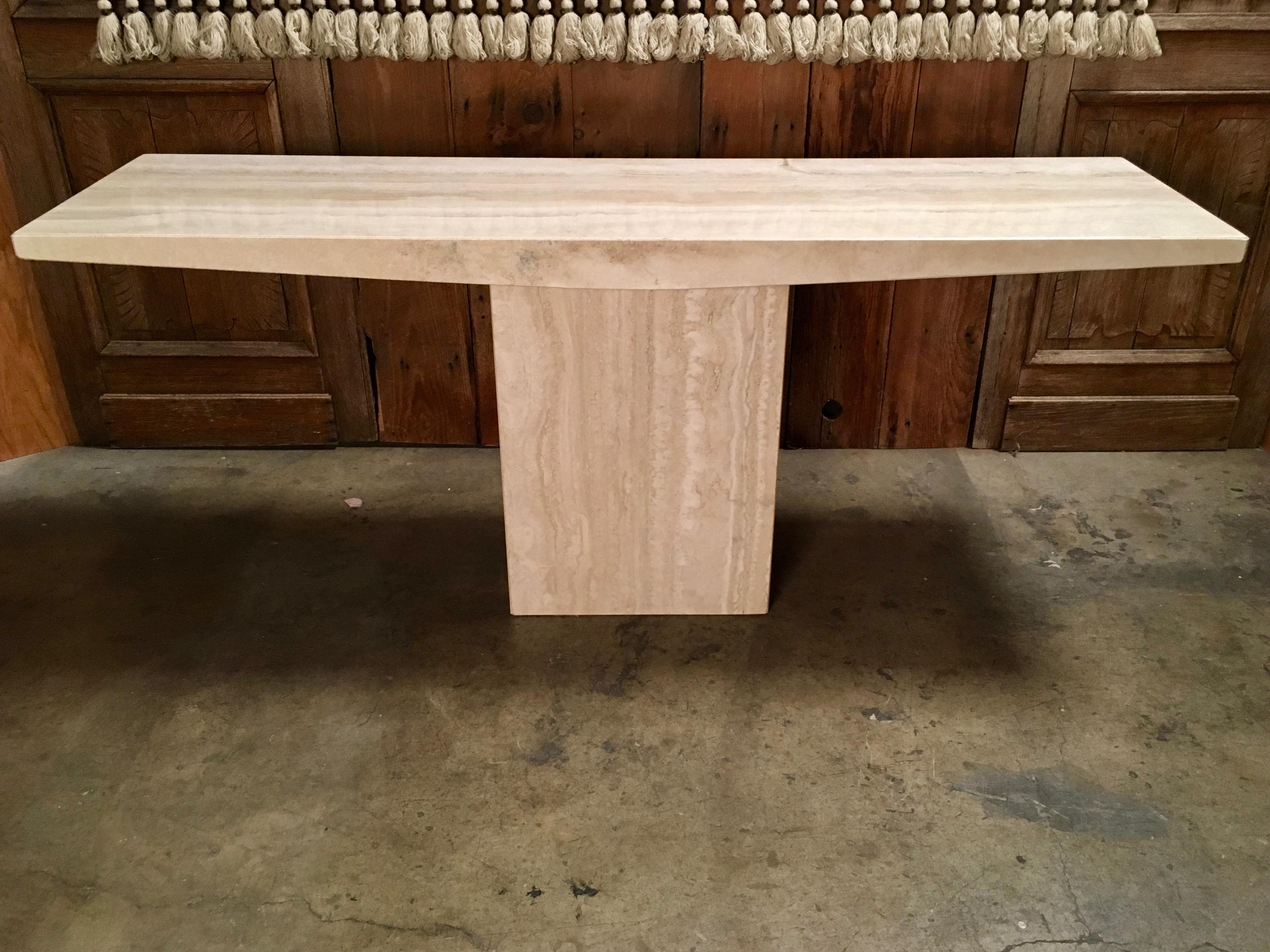 Large Travertine Console Table In Good Condition In Denton, TX