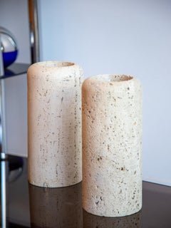 Large Travertine Cylinder Vassel by Raymor