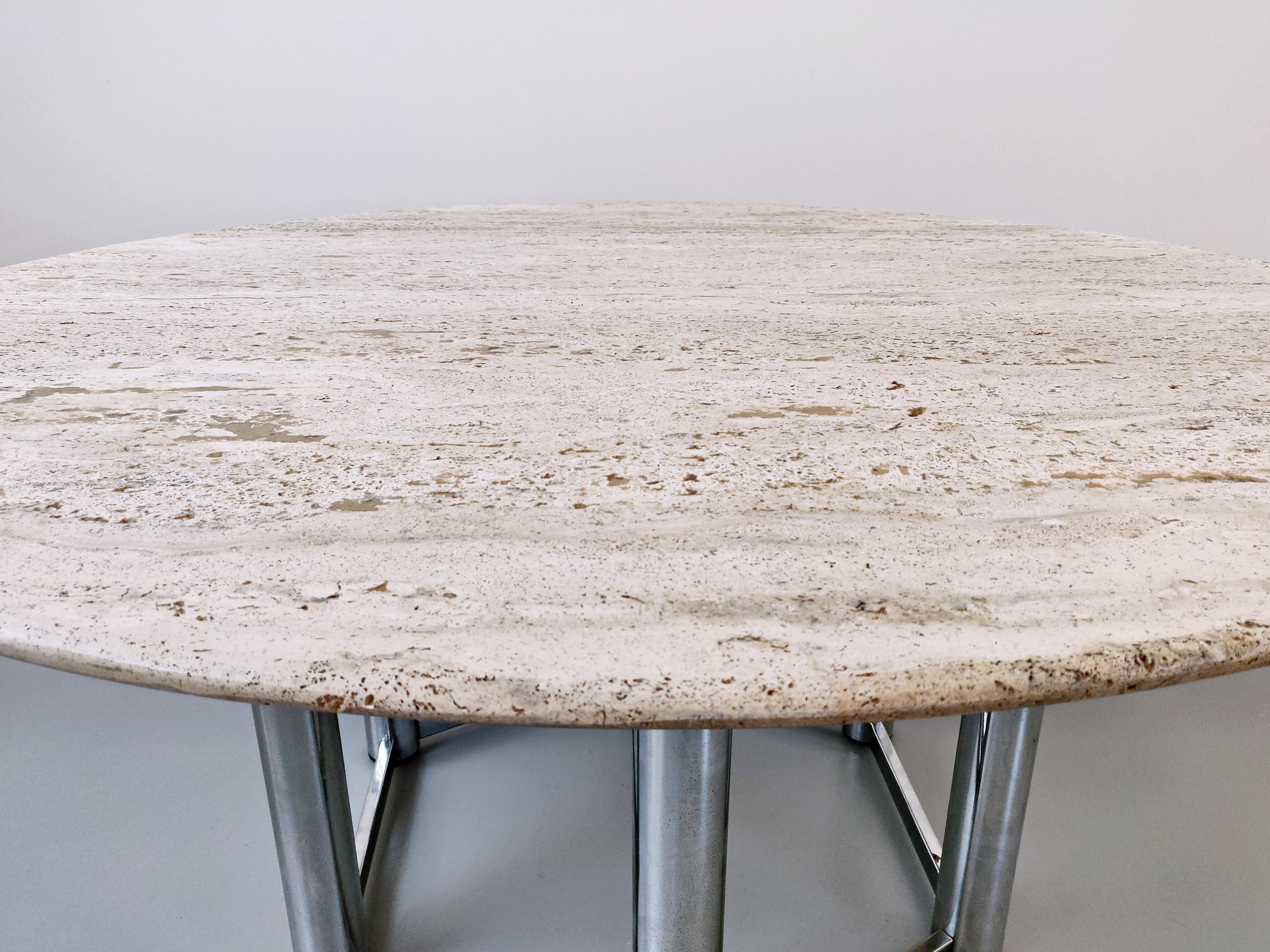 Large Mid-Century Modern  Travertine Dining Table For Sale 1