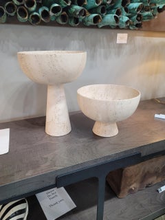 Large Travertine Footed Bowl, Organic Modern Style, 1970s, Italy