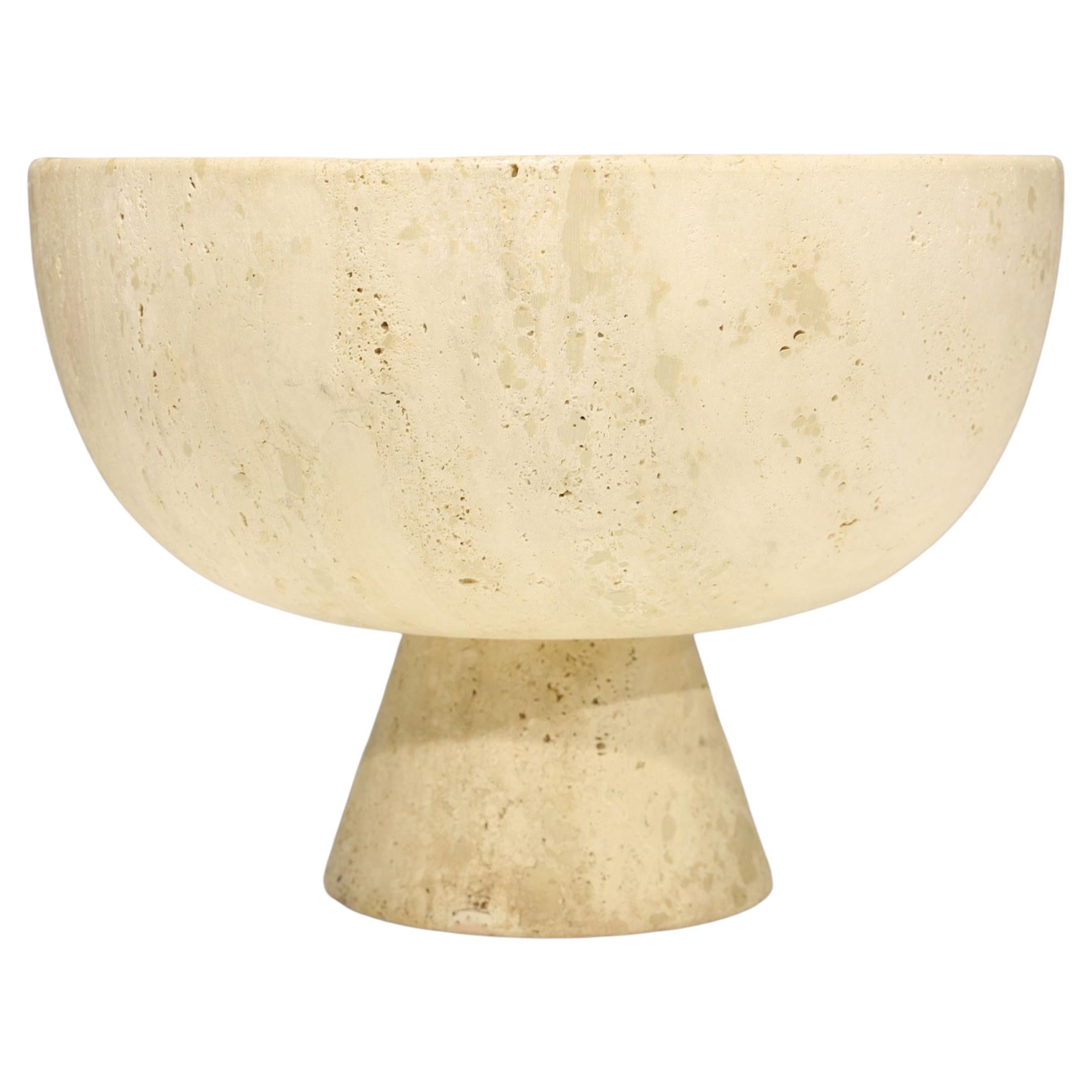 Large Travertine Footed Bowl, Organic Modern Style, 1970s, Italy For Sale