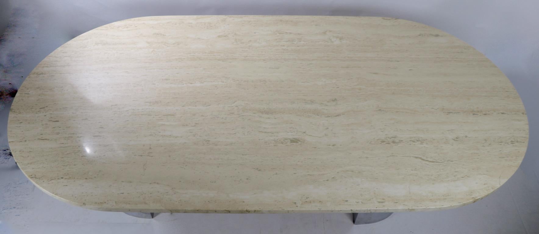 Large Travertine Marble Top Dining Conference Table with Chrome Base 4