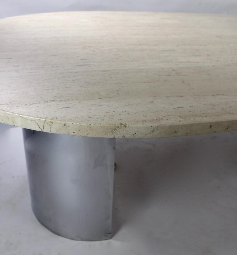 Large Travertine Marble Top Dining Conference Table with Chrome Base 5