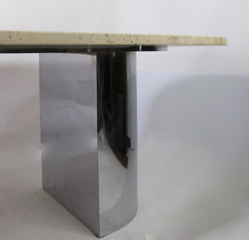 Large Travertine Marble Top Dining Conference Table with Chrome Base 6
