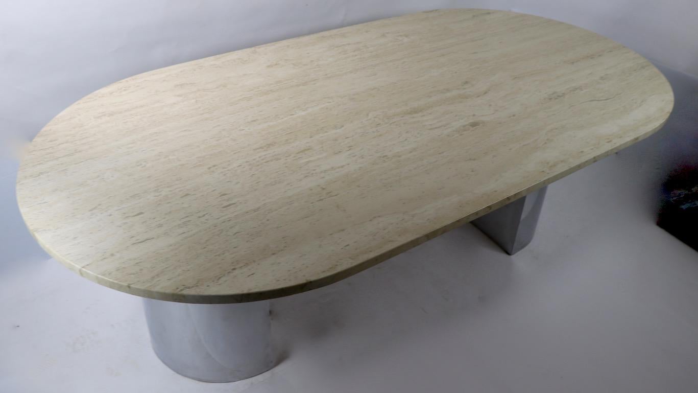 Large Travertine Marble Top Dining Conference Table with Chrome Base 7