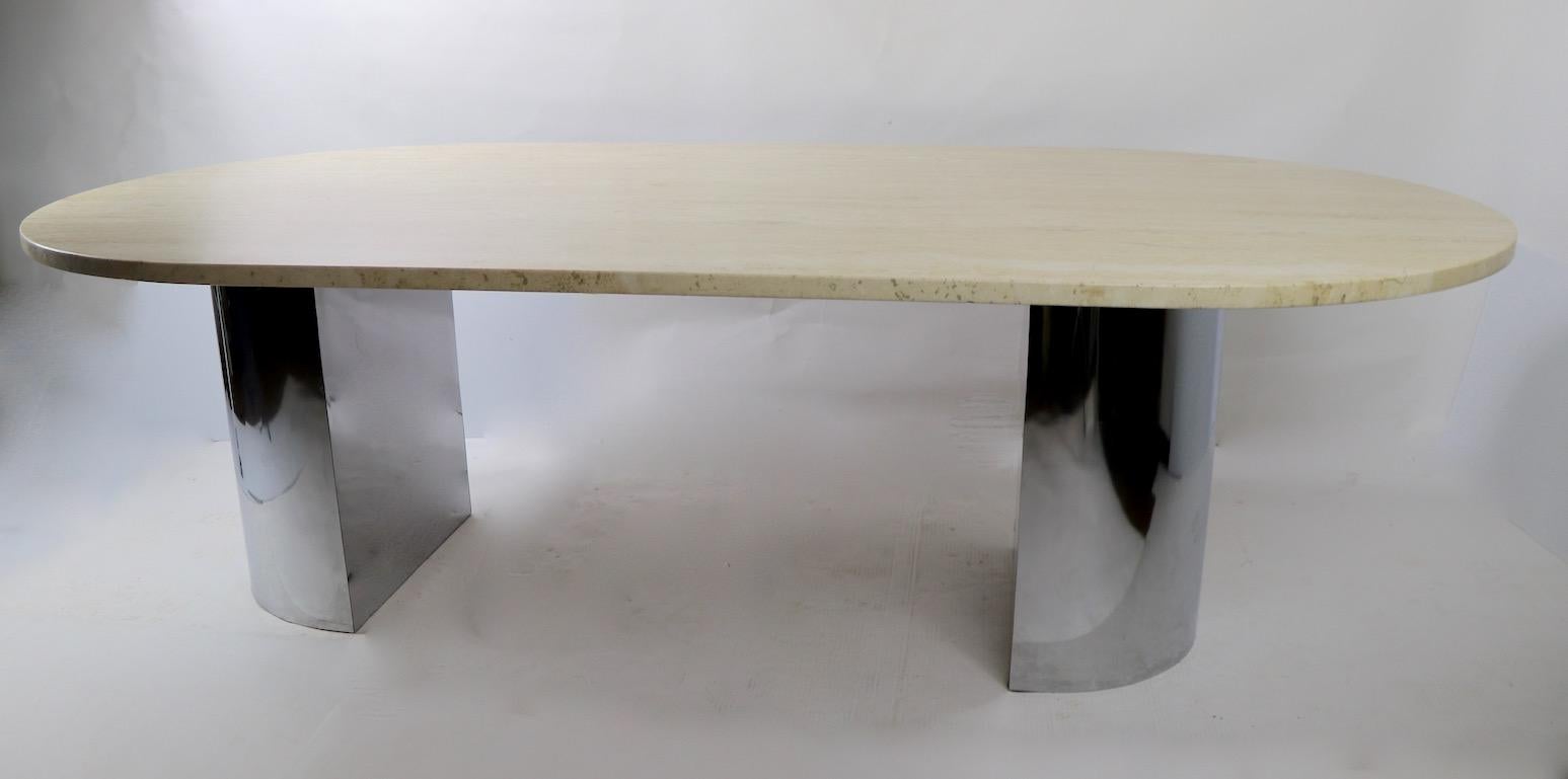 Large Travertine Marble Top Dining Conference Table with Chrome Base 8