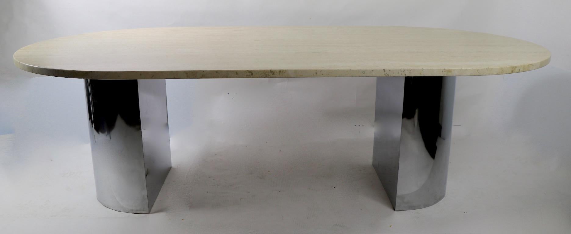 Large Travertine Marble Top Dining Conference Table with Chrome Base 9