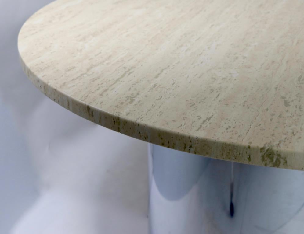 20th Century Large Travertine Marble Top Dining Conference Table with Chrome Base