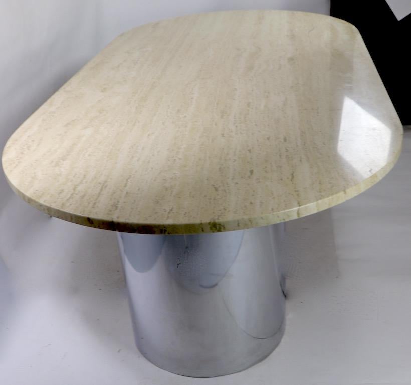 Large Travertine Marble Top Dining Conference Table with Chrome Base 3