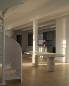 Large Travertine Oval Dining Table with Bullet Shape Legs by MY HABITAT DESIGN