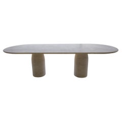 Large Travertine Oval Dining Table with Bullet Shape Legs by MY HABITAT DESIGN