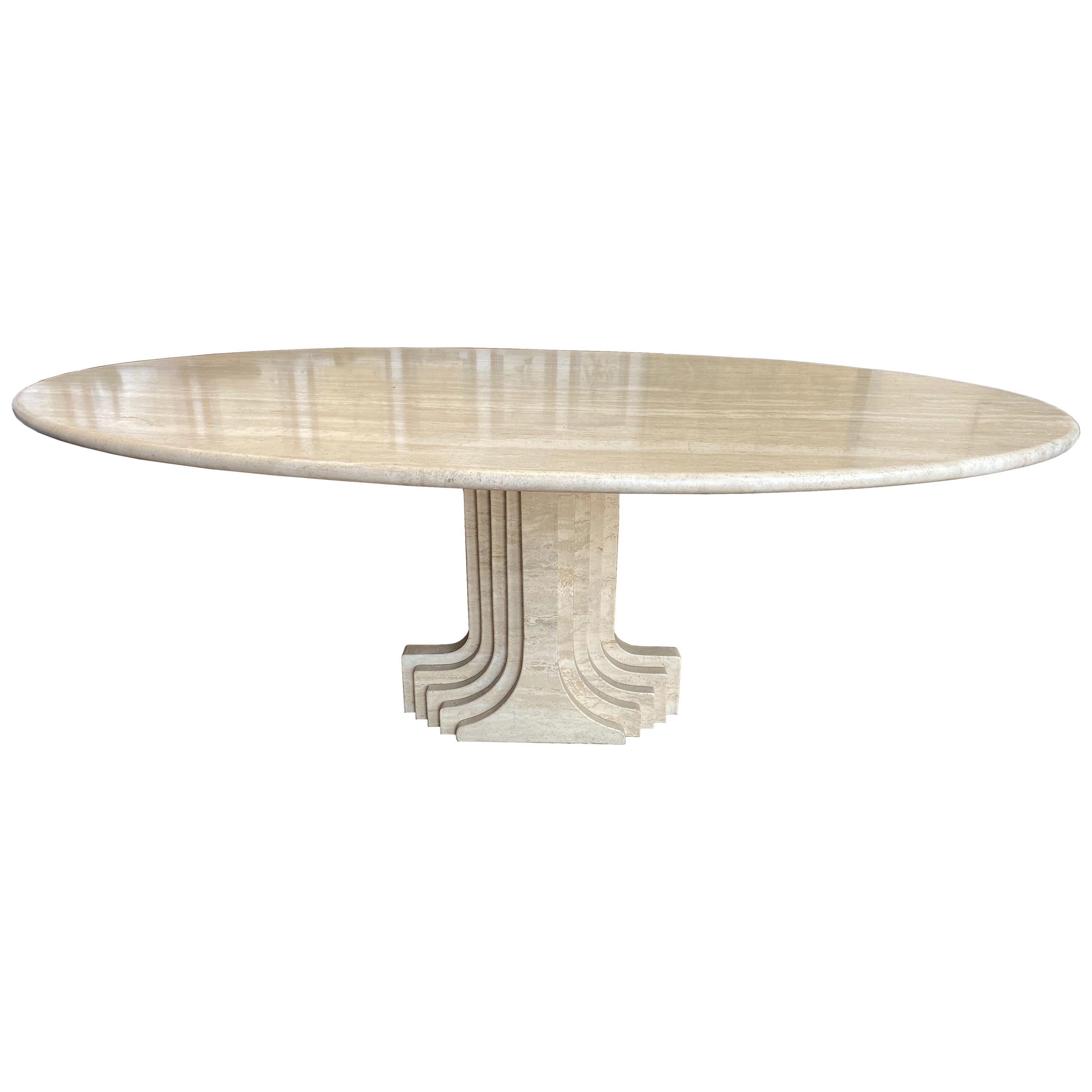 Large Travertine Pedestal "Argo" Dining Table by Carlo Scarpa for Simon/Gavina For Sale