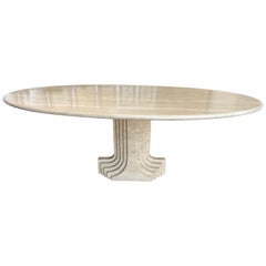 Large Travertine Pedestal "Argo" Dining Table by Carlo Scarpa for Simon/Gavina