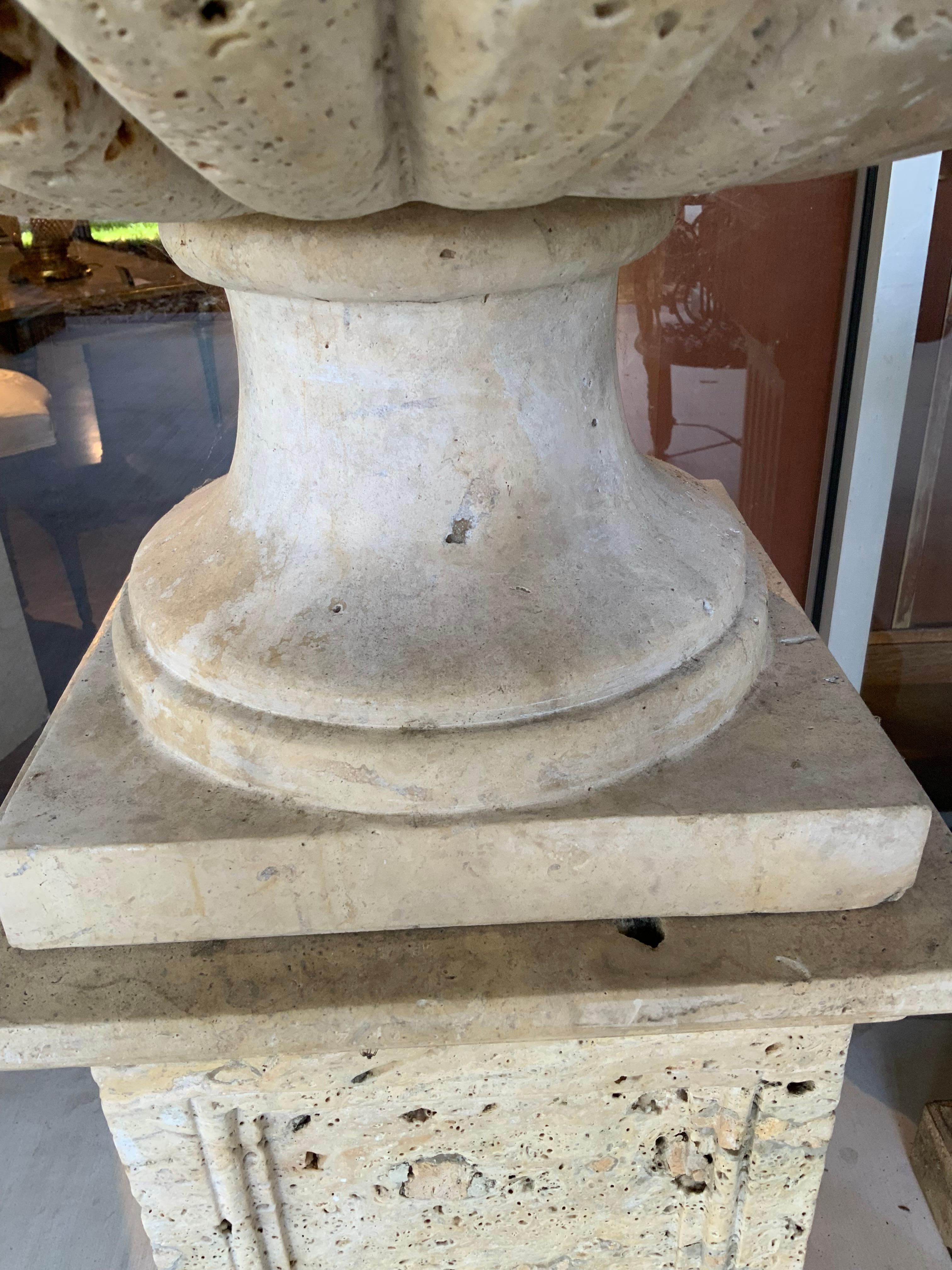 Sculpté à la main Large travertine planters on pedestals en vente