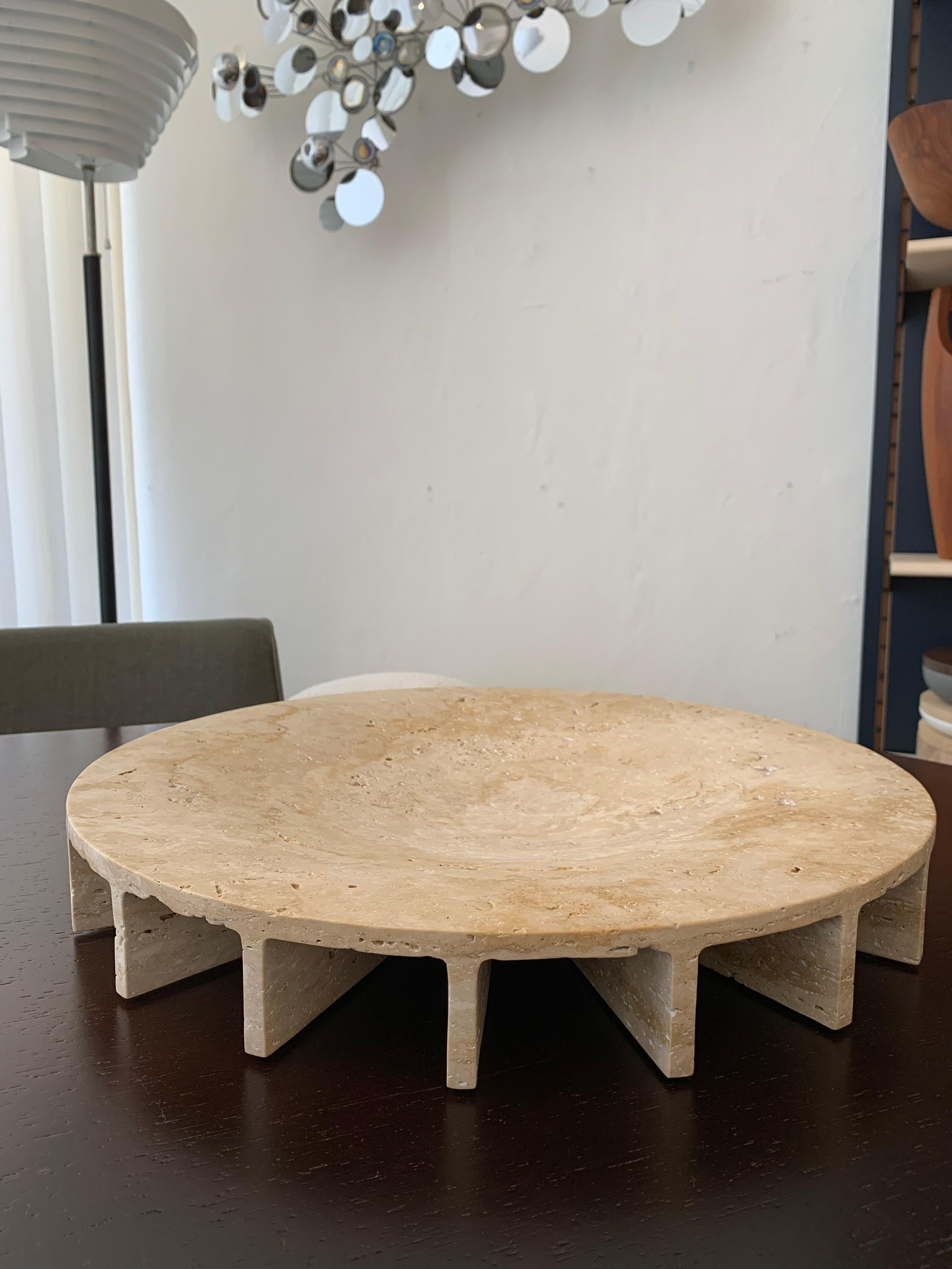 French Large Travertine 'Ray' Bowl By Collection Particulière