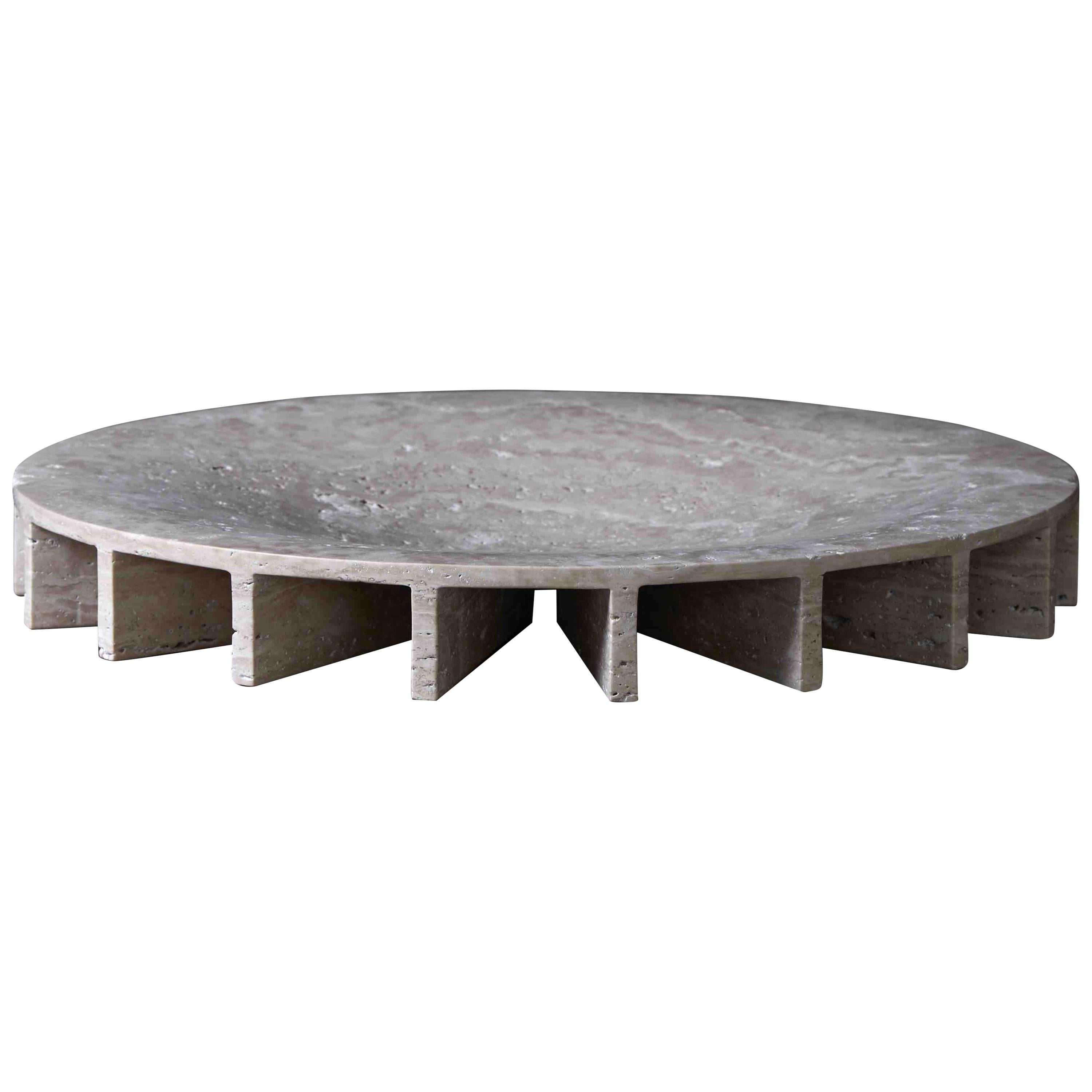 Large Travertine 'Ray' Bowl By Collection Particulière