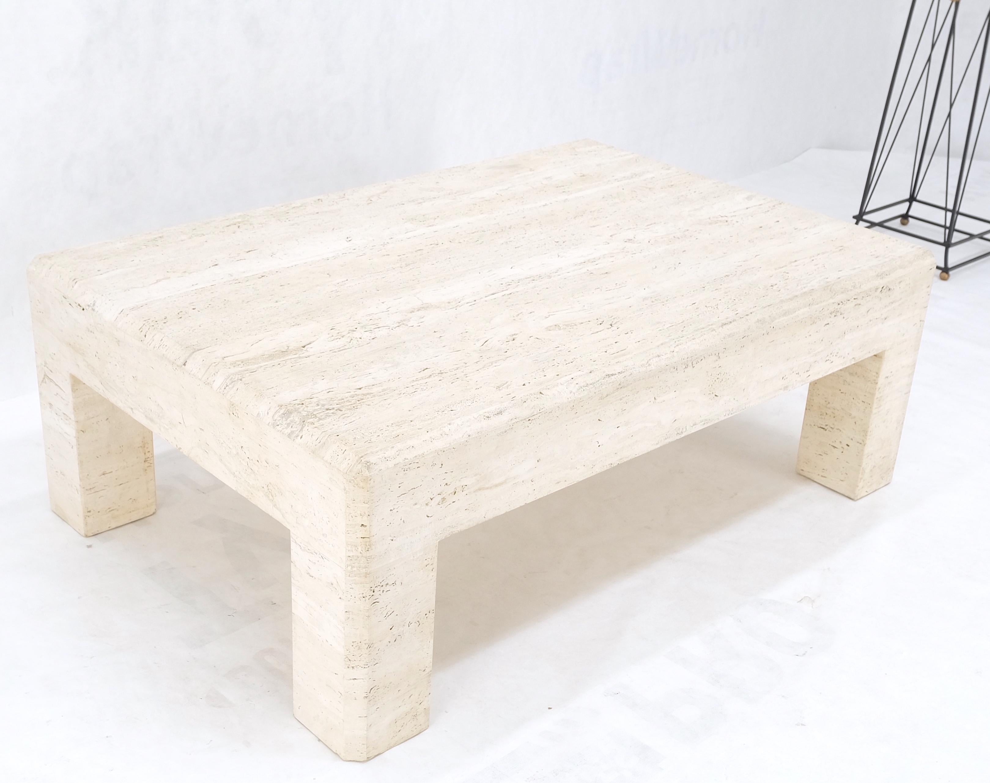 Large Travertine Rectangle Parsons Style Coffee Table on Thick Square Legs  For Sale 2