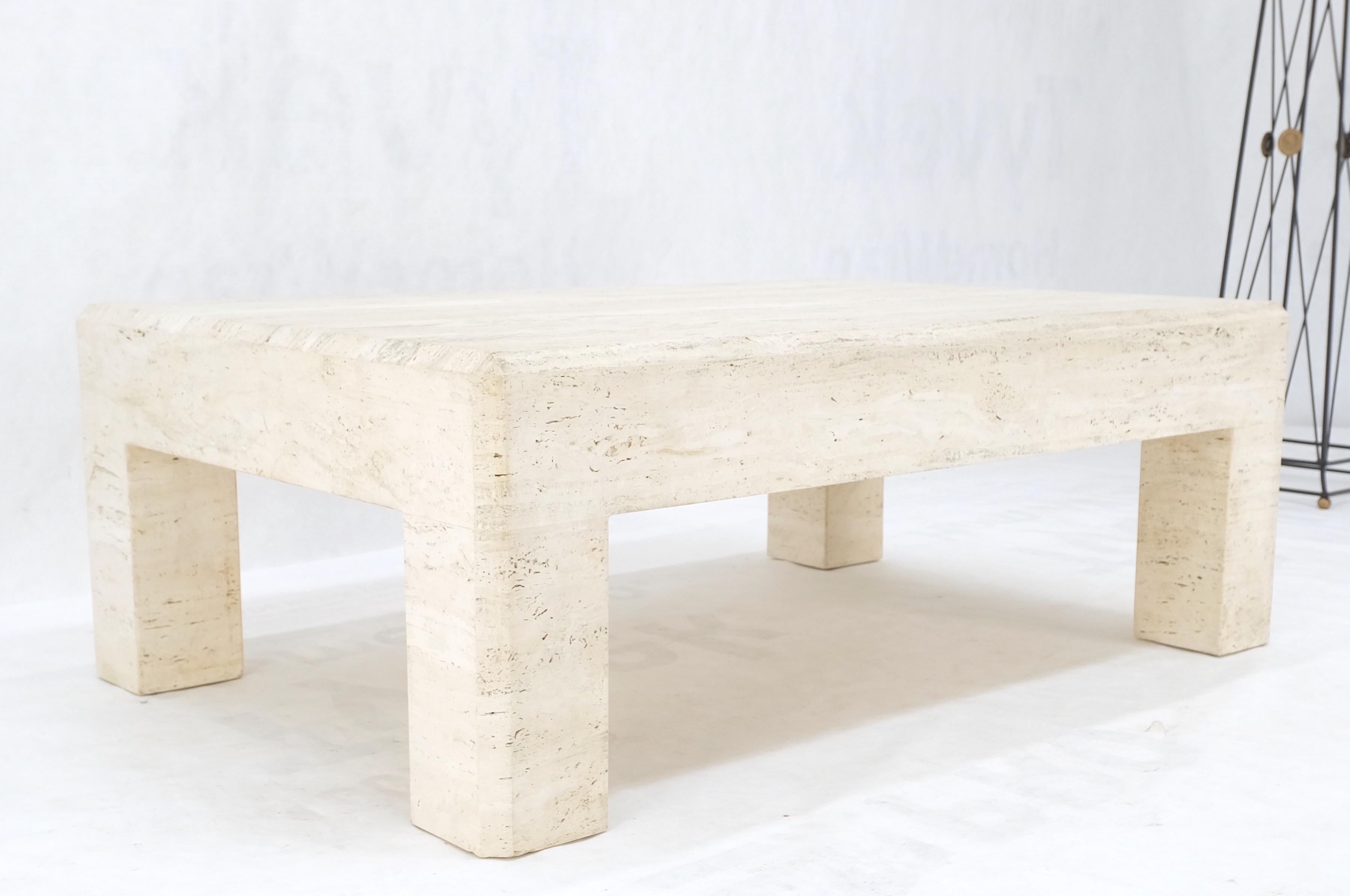 Large Travertine Rectangle Parsons Style Coffee Table on Thick Square Legs  For Sale 3