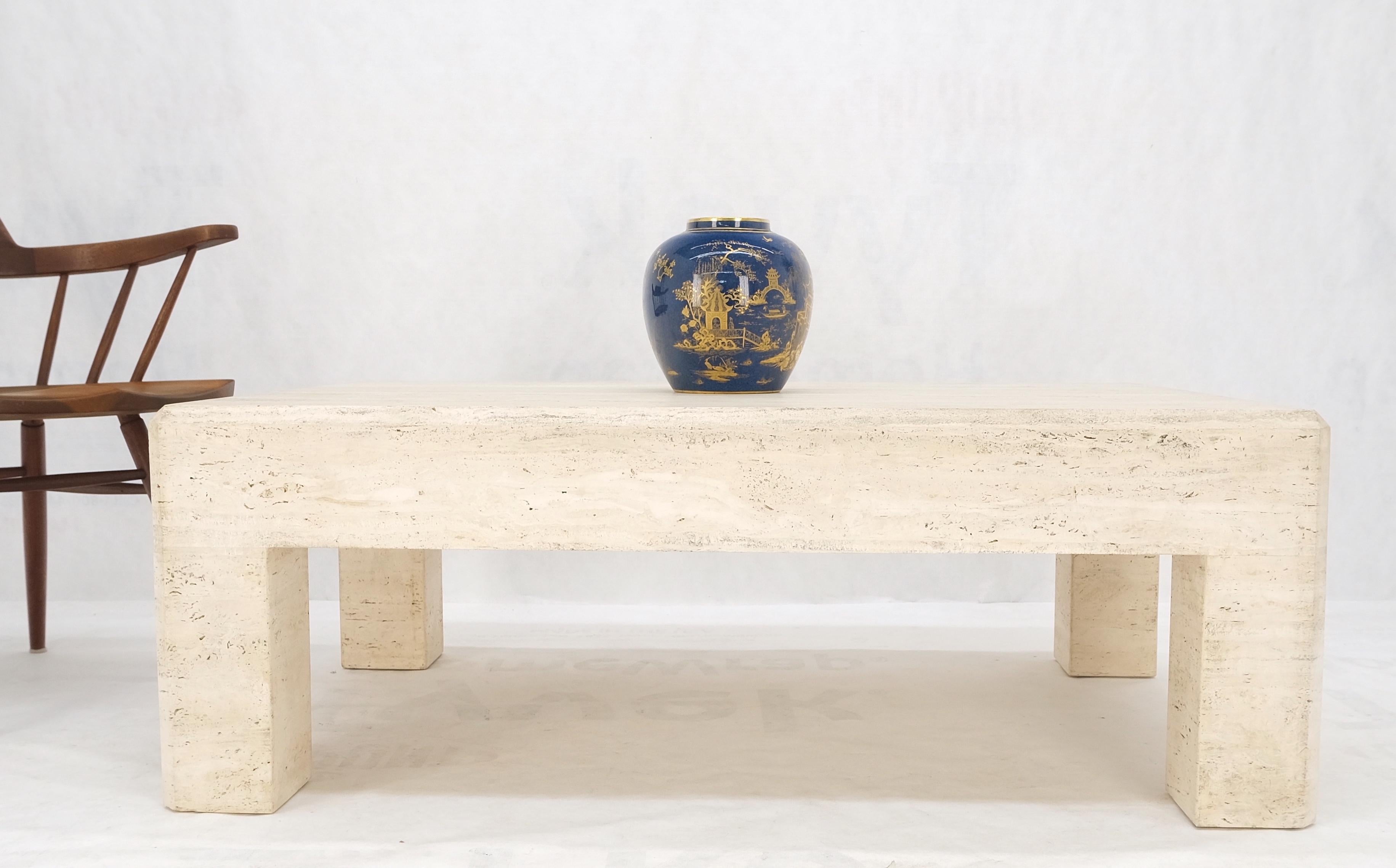 20th Century Large Travertine Rectangle Parsons Style Coffee Table on Thick Square Legs  For Sale