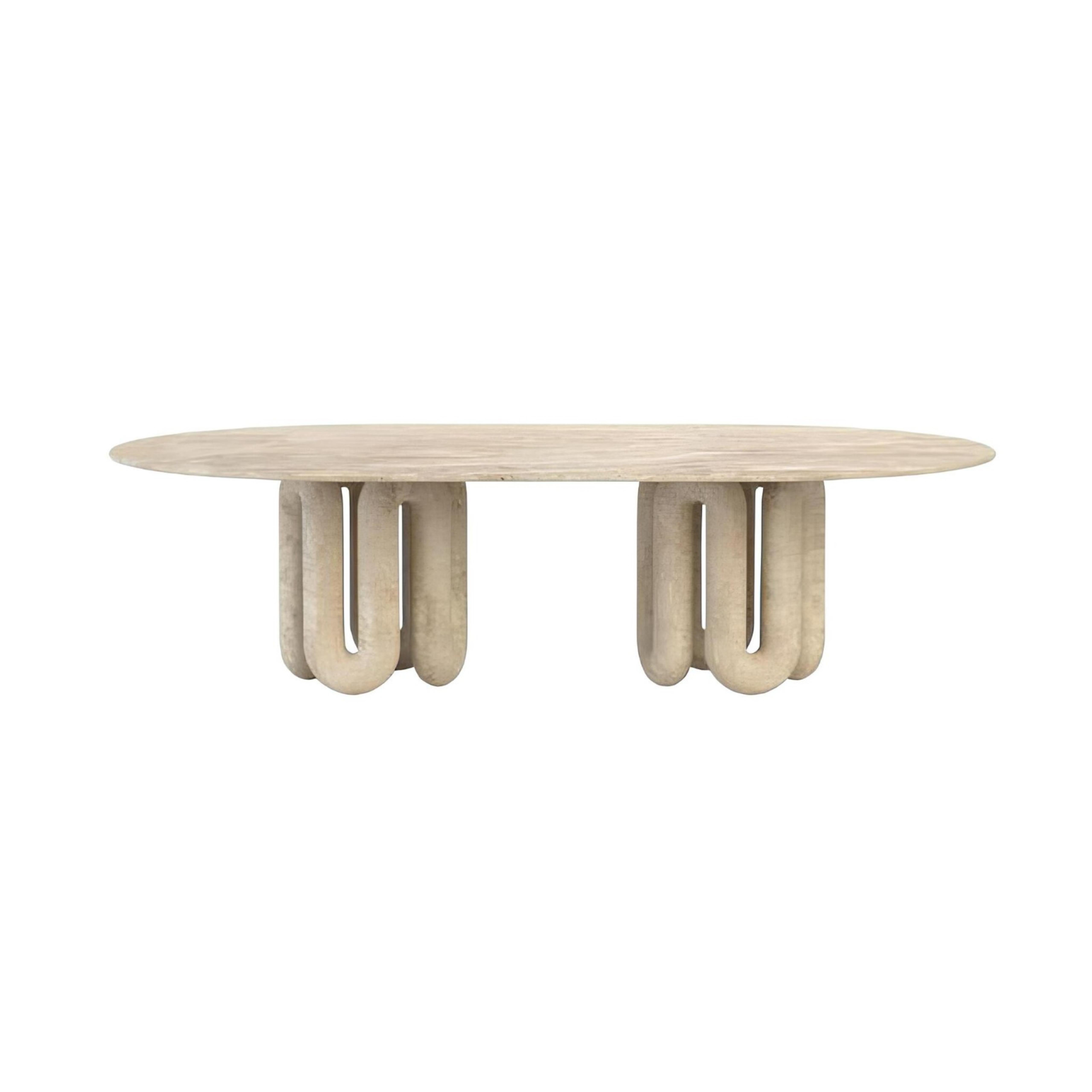 Arts and Crafts Large Travertine Sculptural Dining Table - Travertine Stone Massive Table For Sale