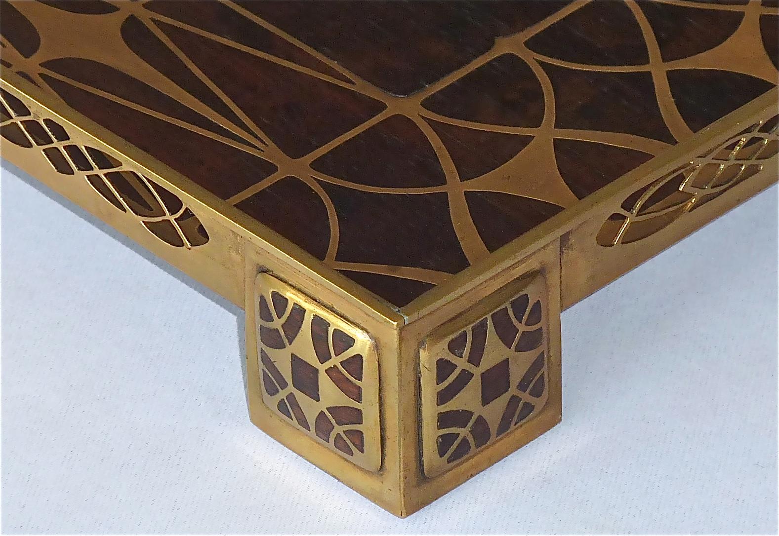 Large Tray and Pen Holder Pot Erhard & Sohne Wood Inlay Brass Art Nouveau, 1900 3