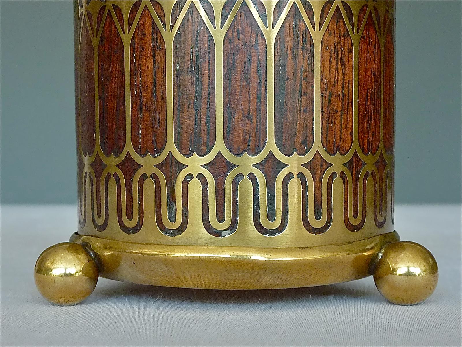 Large Tray and Pen Holder Pot Erhard & Sohne Wood Inlay Brass Art Nouveau, 1900 10