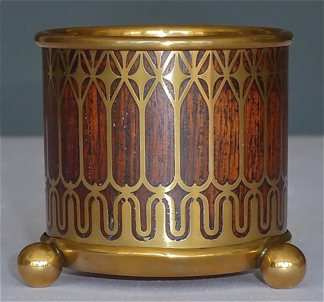 Large Tray and Pen Holder Pot Erhard & Sohne Wood Inlay Brass Art Nouveau, 1900 12