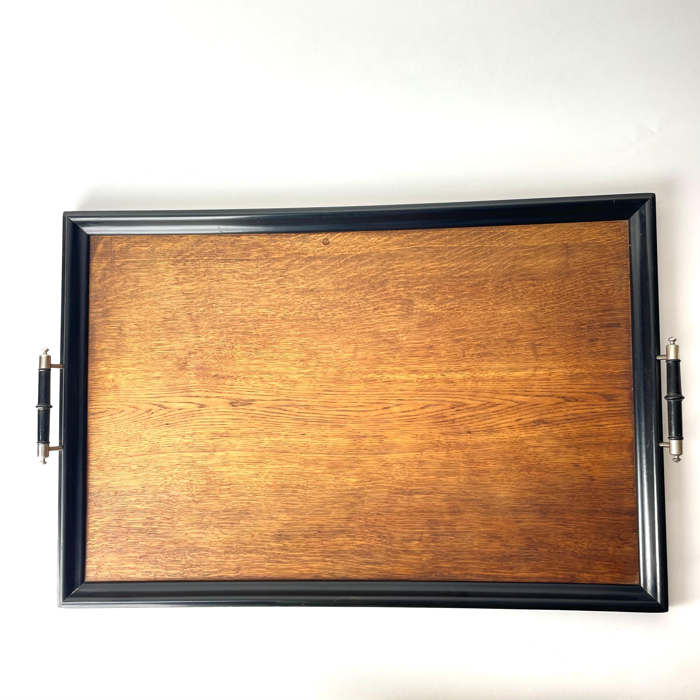 European Large Tray in solid Oak with blackened details from the late 19th Century