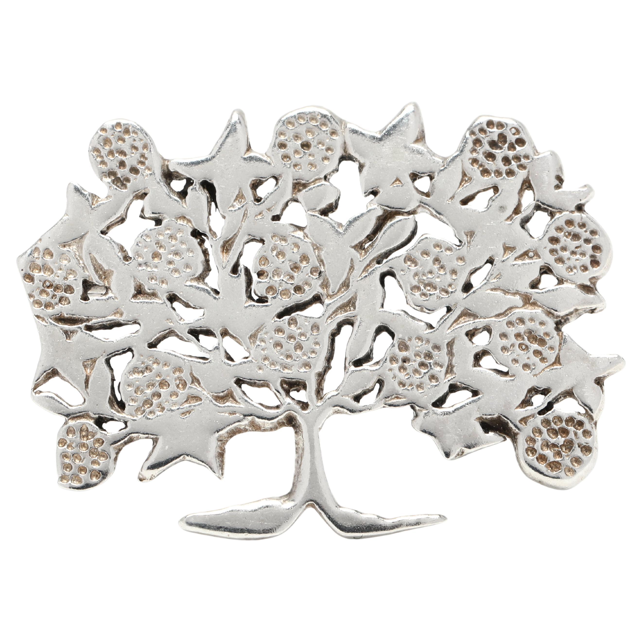 Large Tree of Life Brooch, Sterling Silver, Flat Brooch